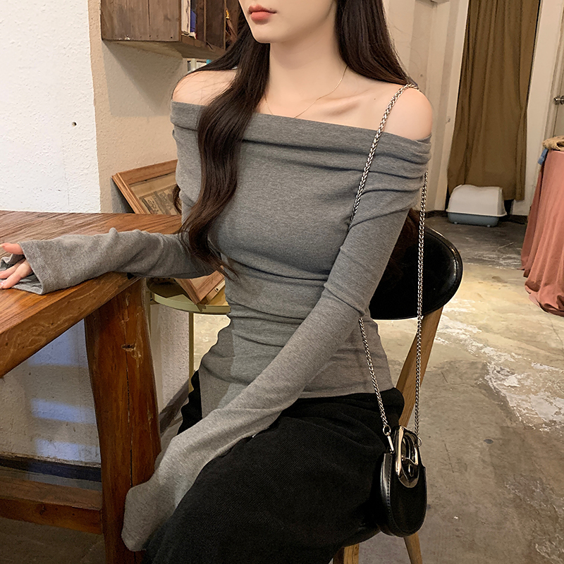 Autumn saliva collar T-shirt cashmere screw thread tops