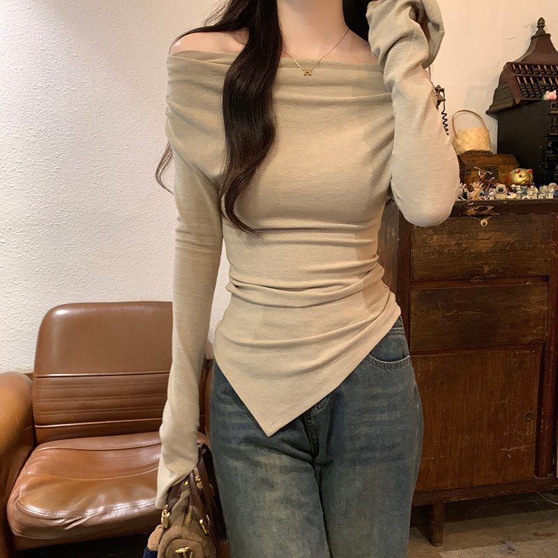 Autumn saliva collar T-shirt cashmere screw thread tops