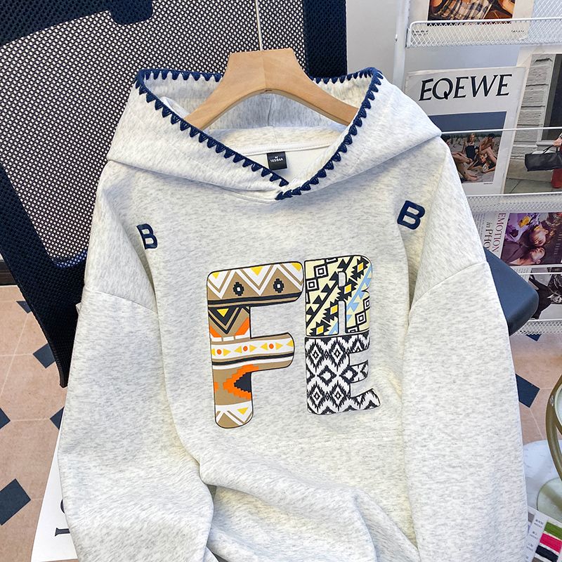 Pure cotton complex hoodie long sleeve T-shirt for women