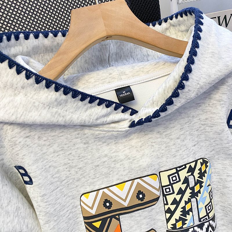 Pure cotton complex hoodie long sleeve T-shirt for women