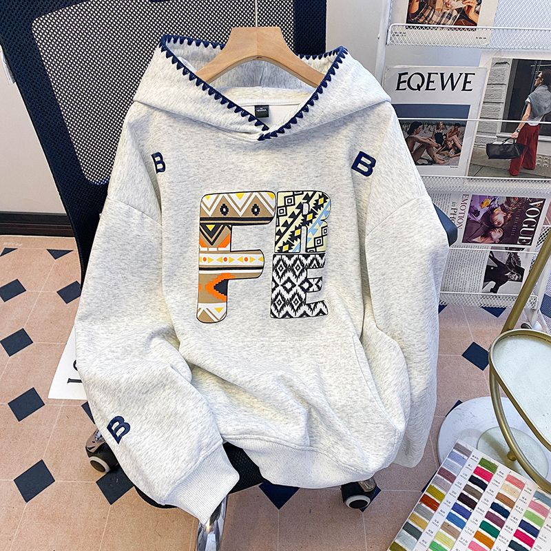 Pure cotton complex hoodie long sleeve T-shirt for women