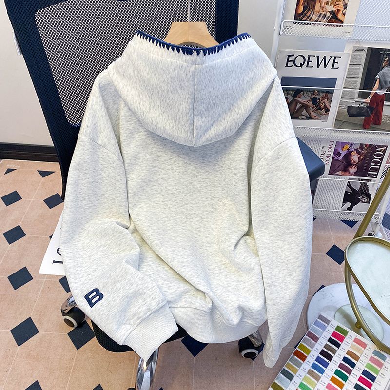 Pure cotton complex hoodie long sleeve T-shirt for women
