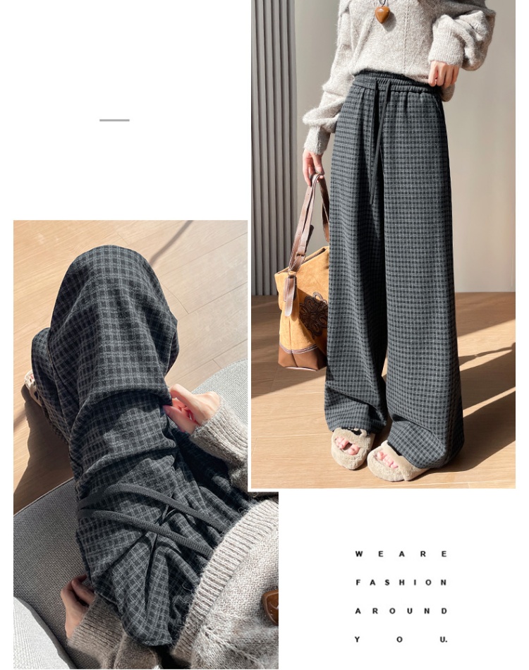 Plaid temperament wide leg pants commuting casual pants