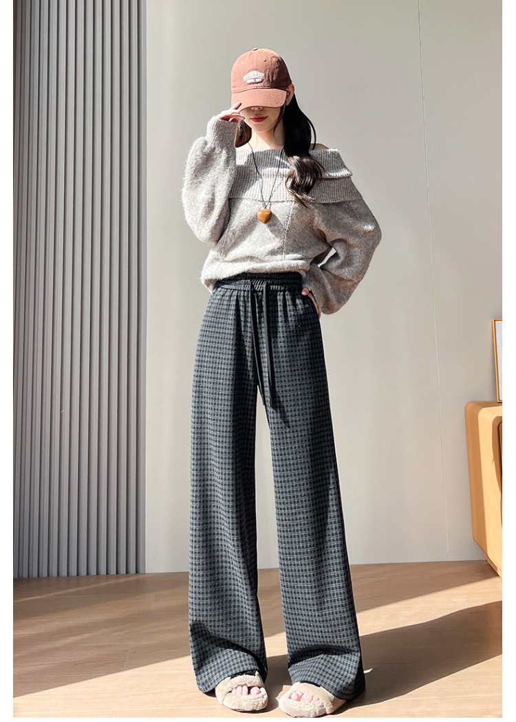 Plaid temperament wide leg pants commuting casual pants