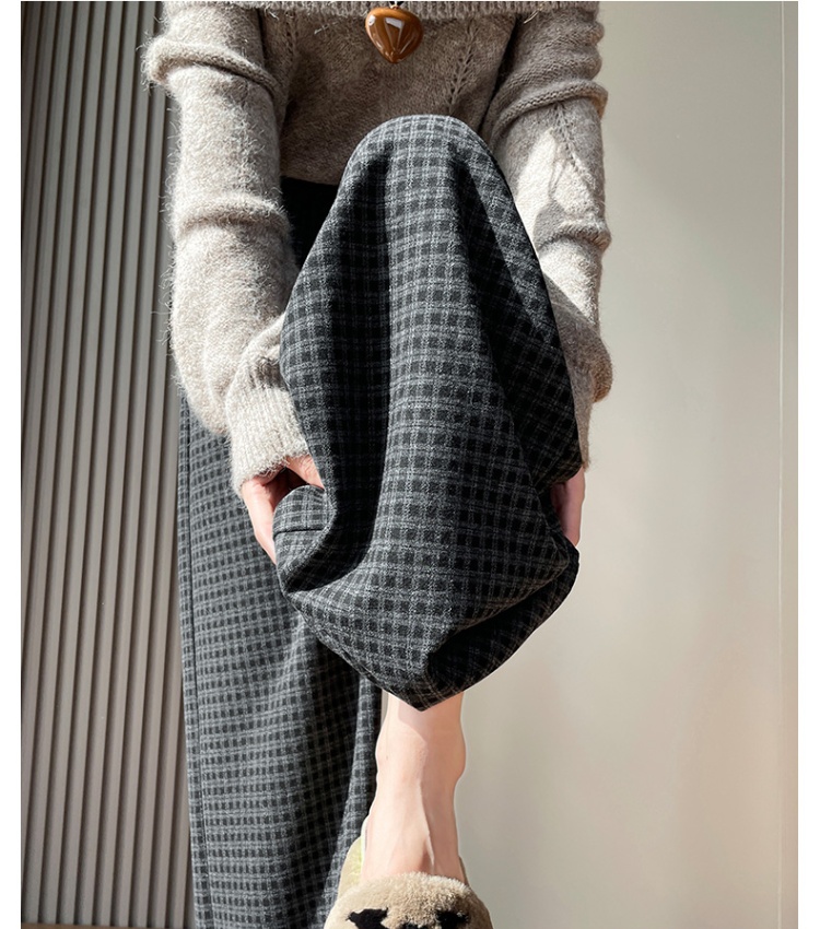 Plaid temperament wide leg pants commuting casual pants