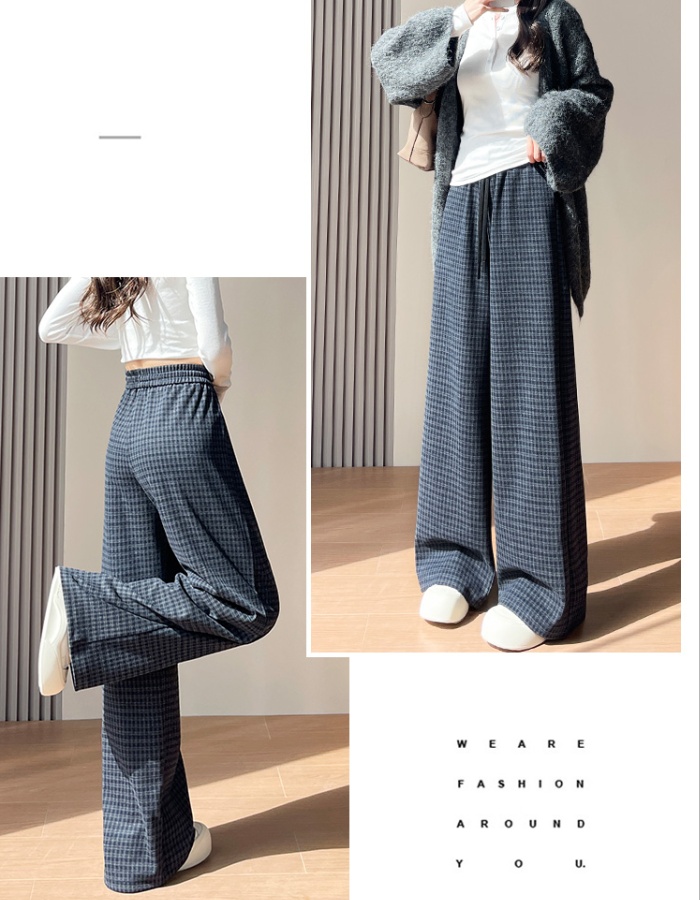 Plaid temperament wide leg pants commuting casual pants