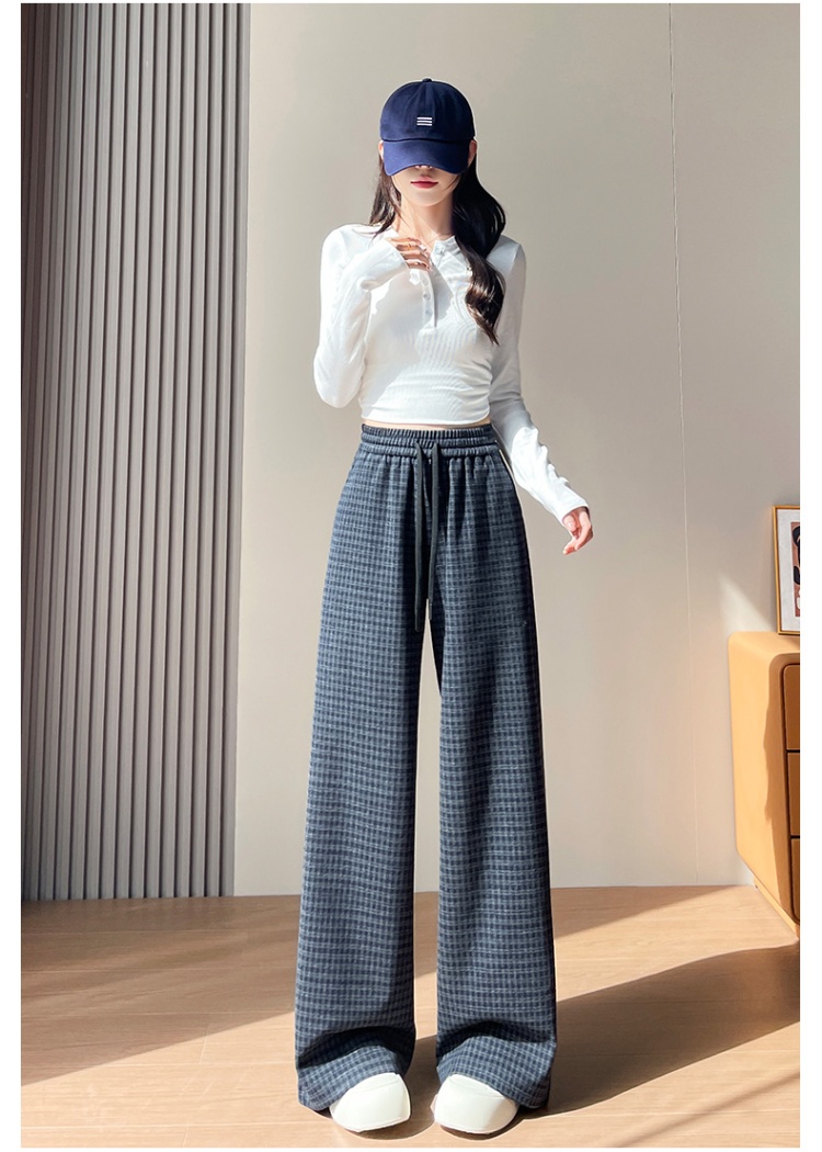 Plaid temperament wide leg pants commuting casual pants