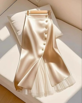 Spring and summer A-line apricot fashionable splice skirt