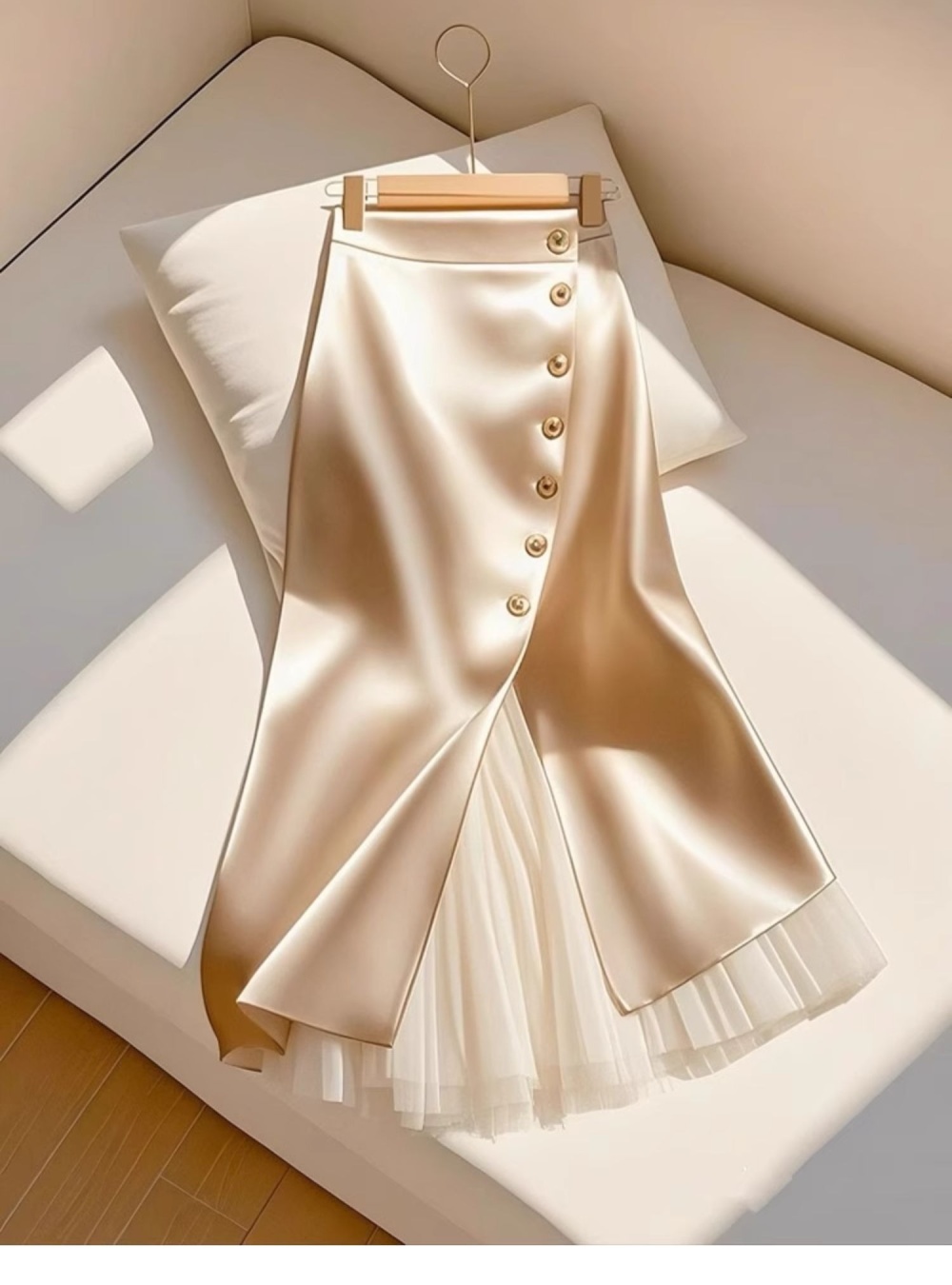 Spring and summer A-line apricot fashionable splice skirt