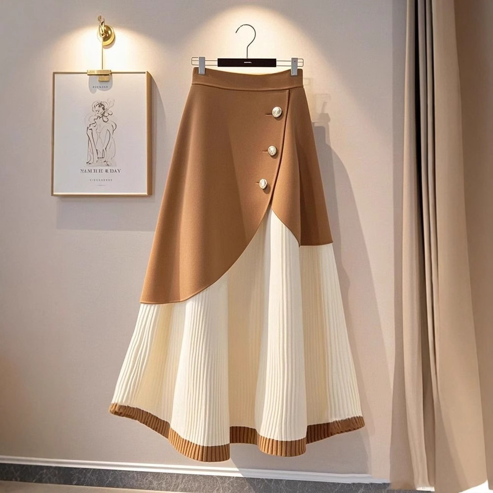 Winter fashion knitted khaki A-line Western style skirt