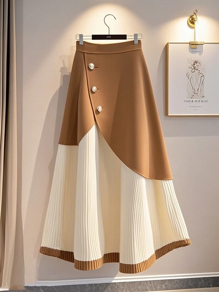 Winter fashion knitted khaki A-line Western style skirt