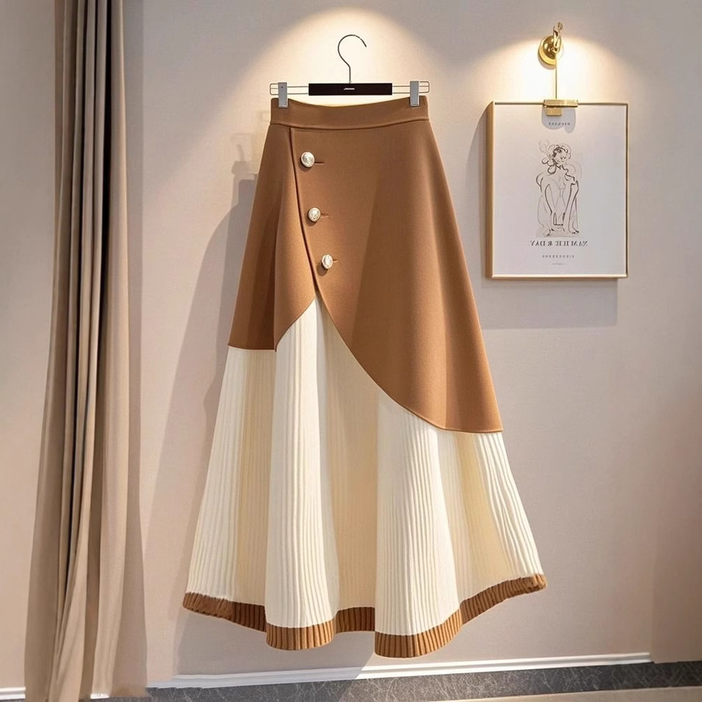 Winter fashion knitted khaki A-line Western style skirt