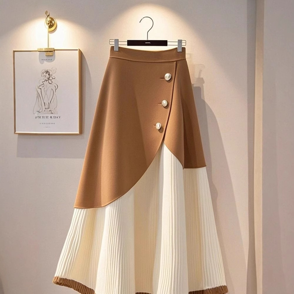 Winter fashion knitted khaki A-line Western style skirt