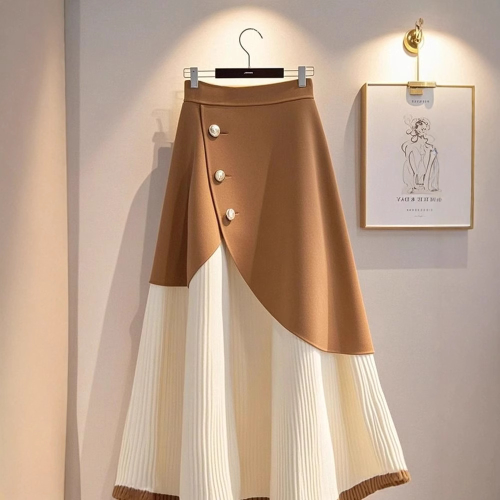 Winter fashion knitted khaki A-line Western style skirt