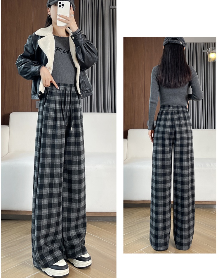 Temperament all-match casual pants plaid wide leg pants