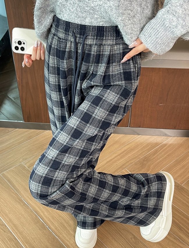 Temperament all-match casual pants plaid wide leg pants