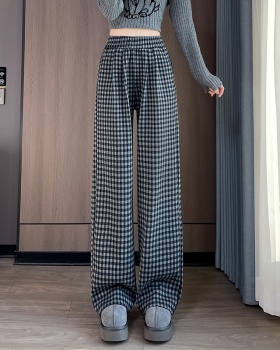 Elastic waist all-match pants plaid casual pants for women