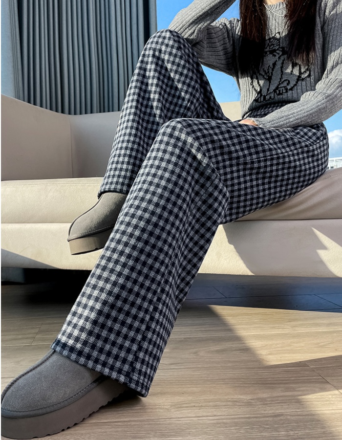 Elastic waist all-match pants plaid casual pants for women