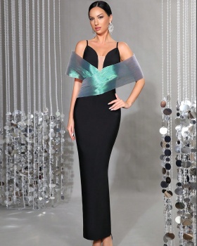 Slim cross long dress bandage black dress for women