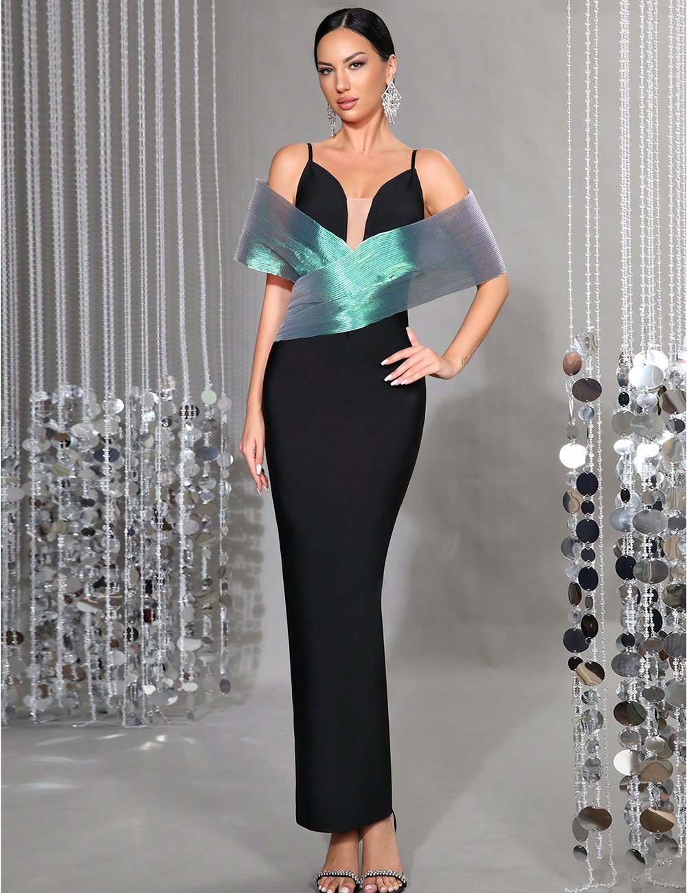 Slim cross long dress bandage black dress for women