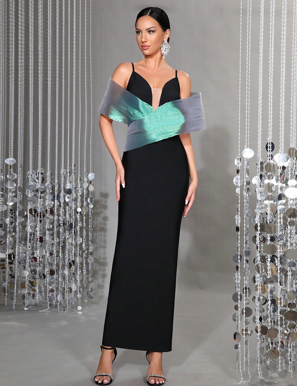 Slim cross long dress bandage black dress for women