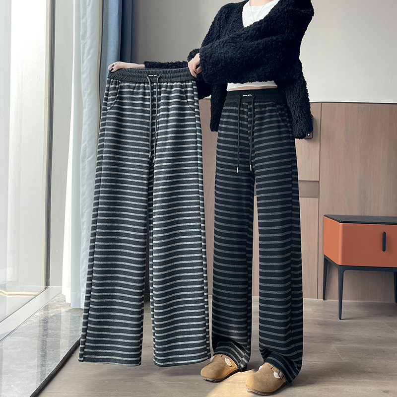 Niche temperament wide leg pants stripe casual pants for women