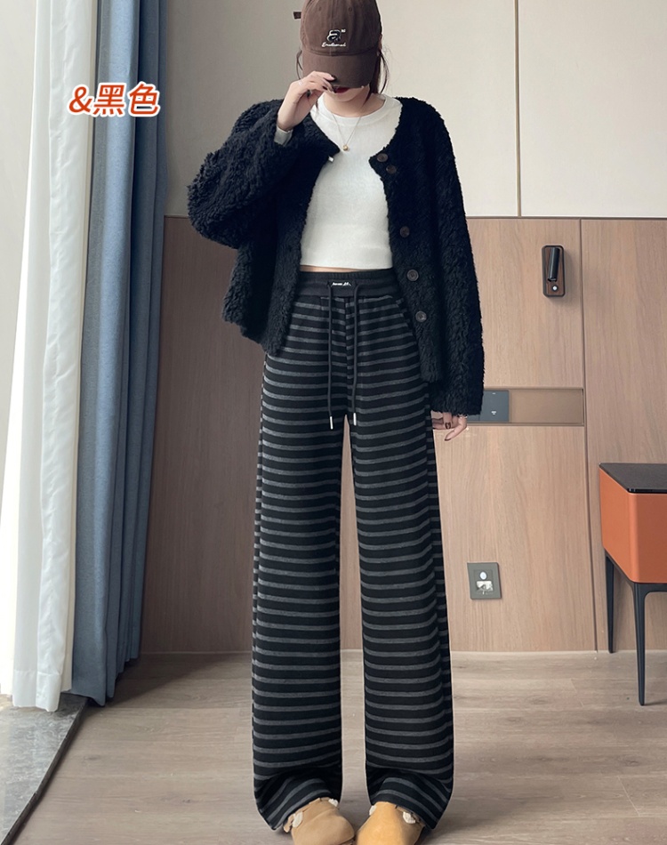 Niche temperament wide leg pants stripe casual pants for women