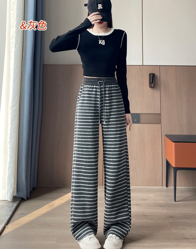 Niche temperament wide leg pants stripe casual pants for women