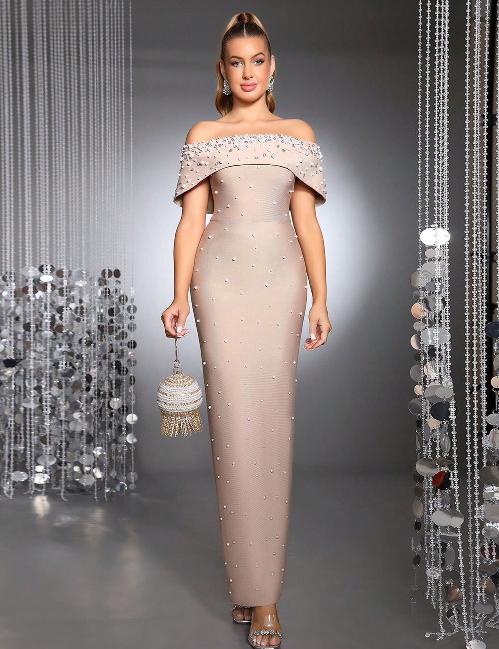 Tight bandage dress elasticity pearl formal dress for women