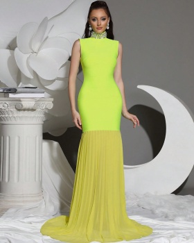 Bandage high collar evening dress gauze dress for women