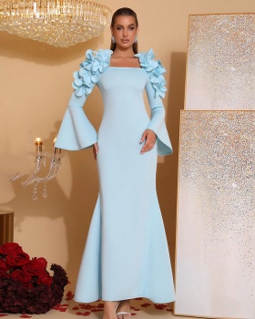 Splice stereoscopic dress elegant flowers long dress