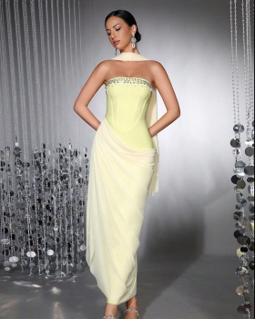 Rhinestone yellow formal dress elegant dress for women