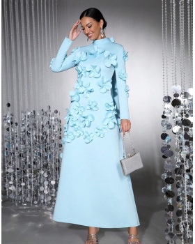 Flowers decoration autumn long dress France style dress for women