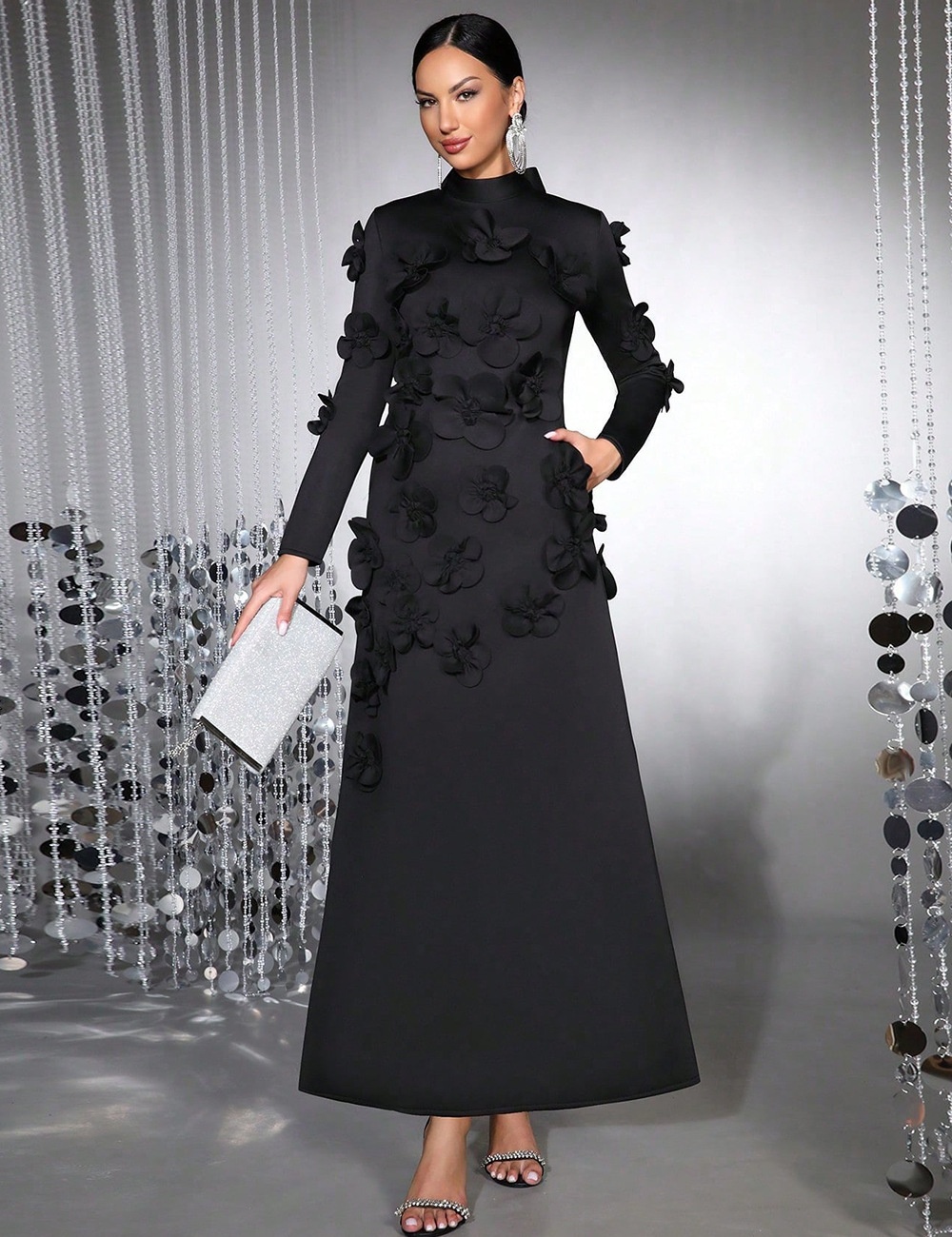 Flowers decoration autumn long dress France style dress for women