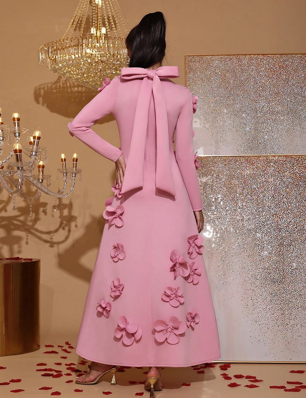 Flowers decoration autumn long dress France style dress for women