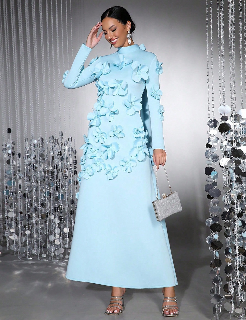 Flowers decoration autumn long dress France style dress for women