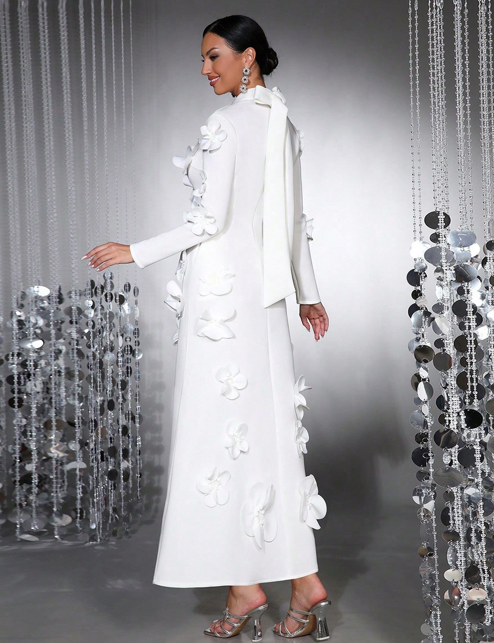 Flowers decoration autumn long dress France style dress for women