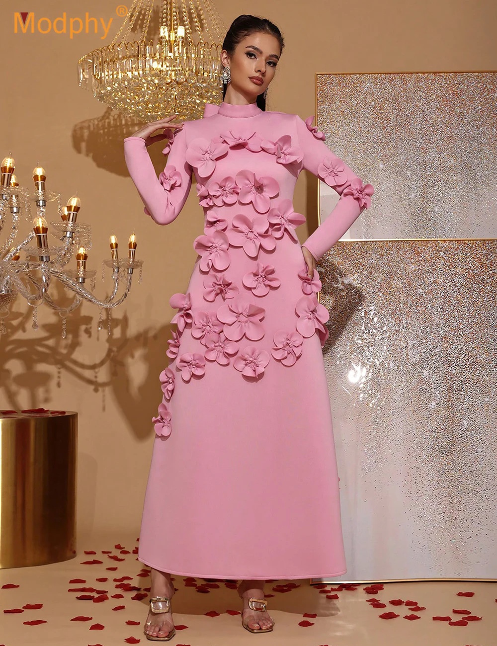 Flowers decoration autumn long dress France style dress for women