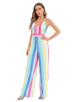 Conjoined sequins jumpsuit V-neck casual pants