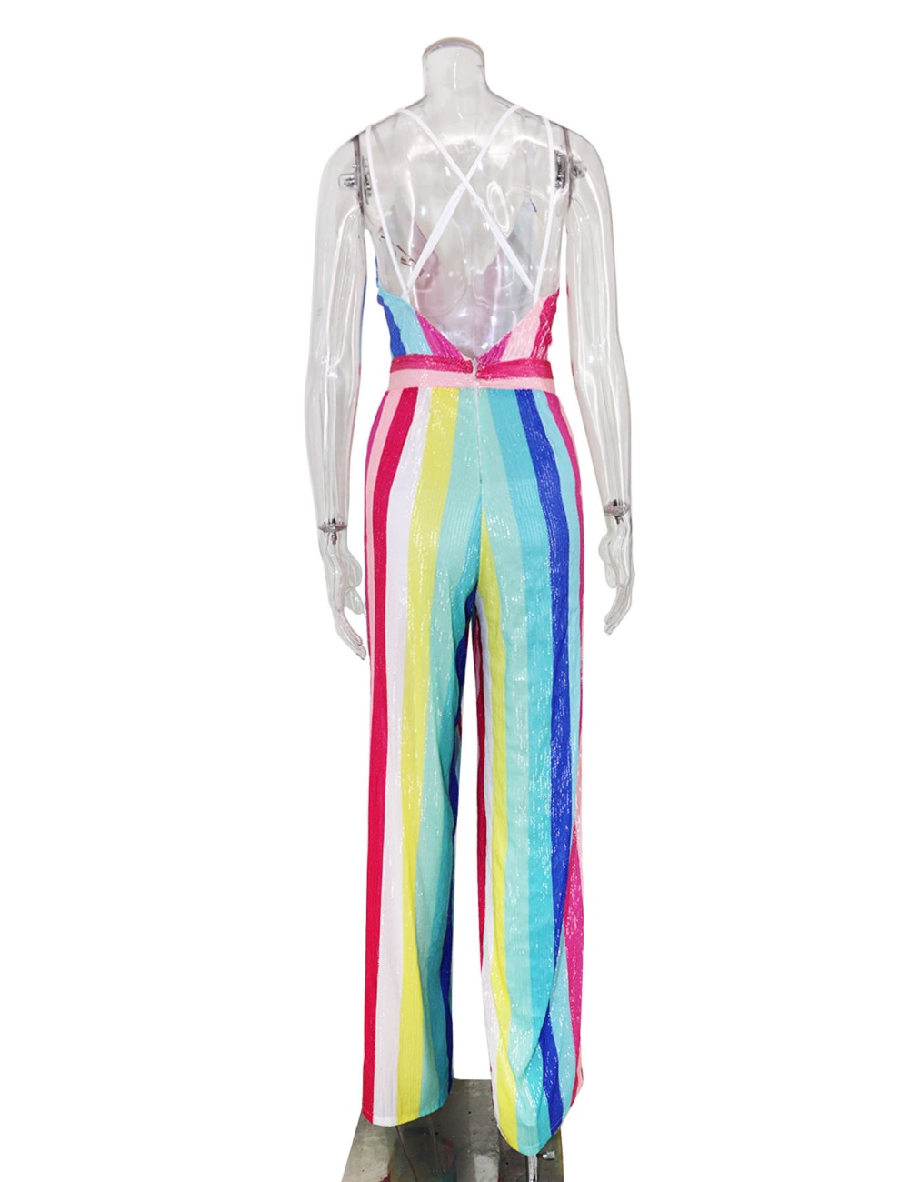 Conjoined sequins jumpsuit V-neck casual pants