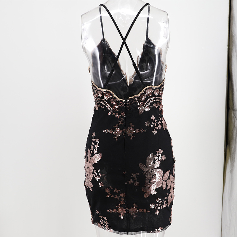 Nightclub party dress V-neck sexy T-back for women