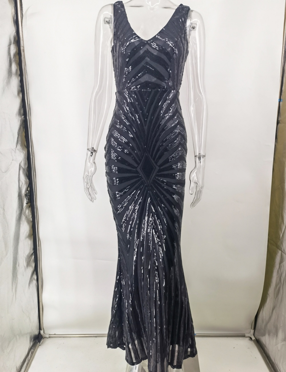 Colors elasticity dress V-neck European style long dress