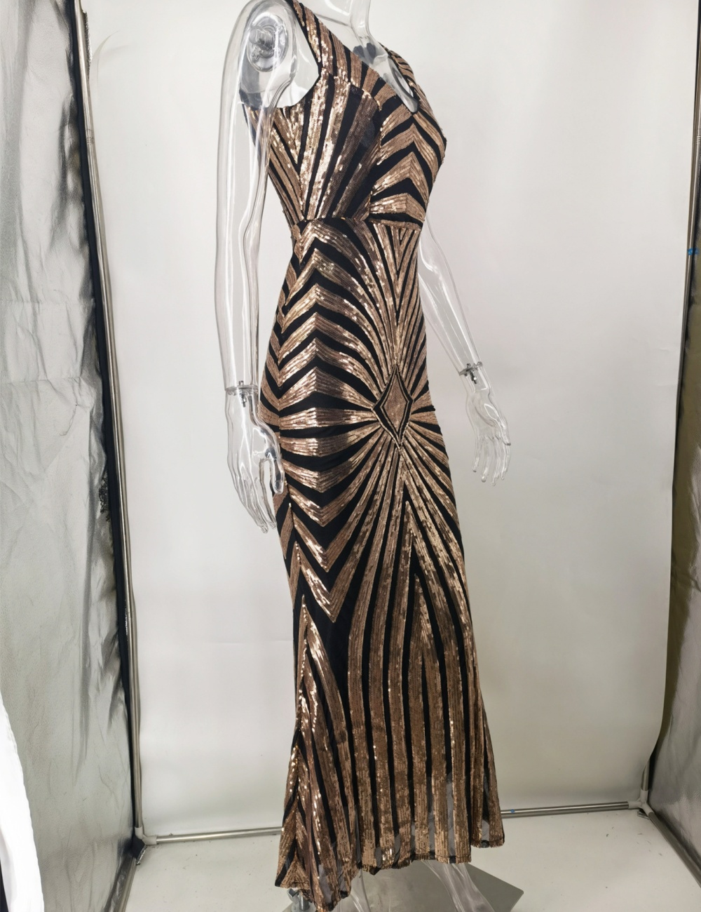 Colors elasticity dress V-neck European style long dress