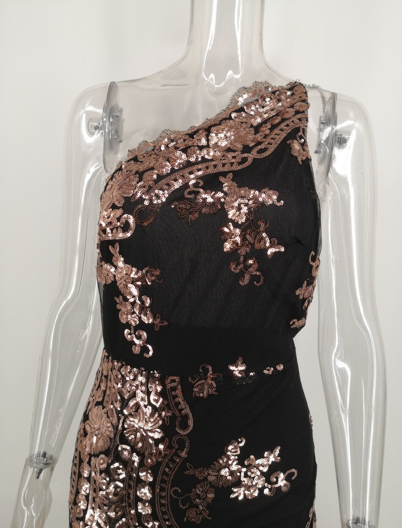 Long sequins dress shoulder strap metal formal dress