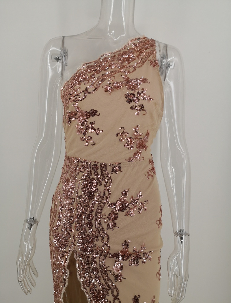 Long sequins dress shoulder strap metal formal dress