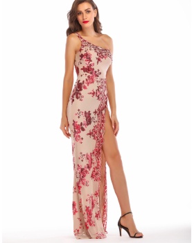 European style sexy long dress halter high split formal dress