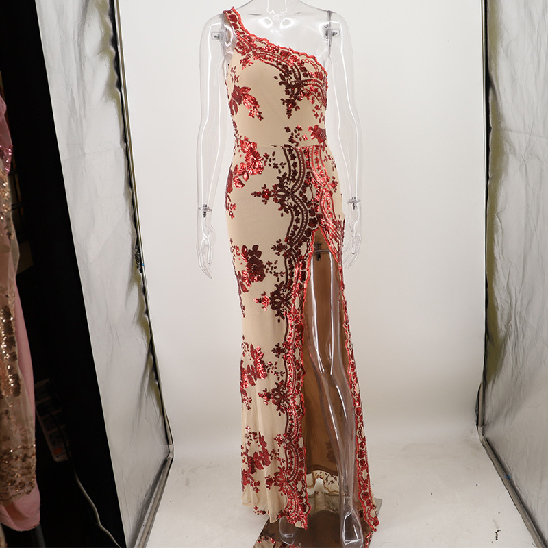 European style sexy long dress halter high split formal dress