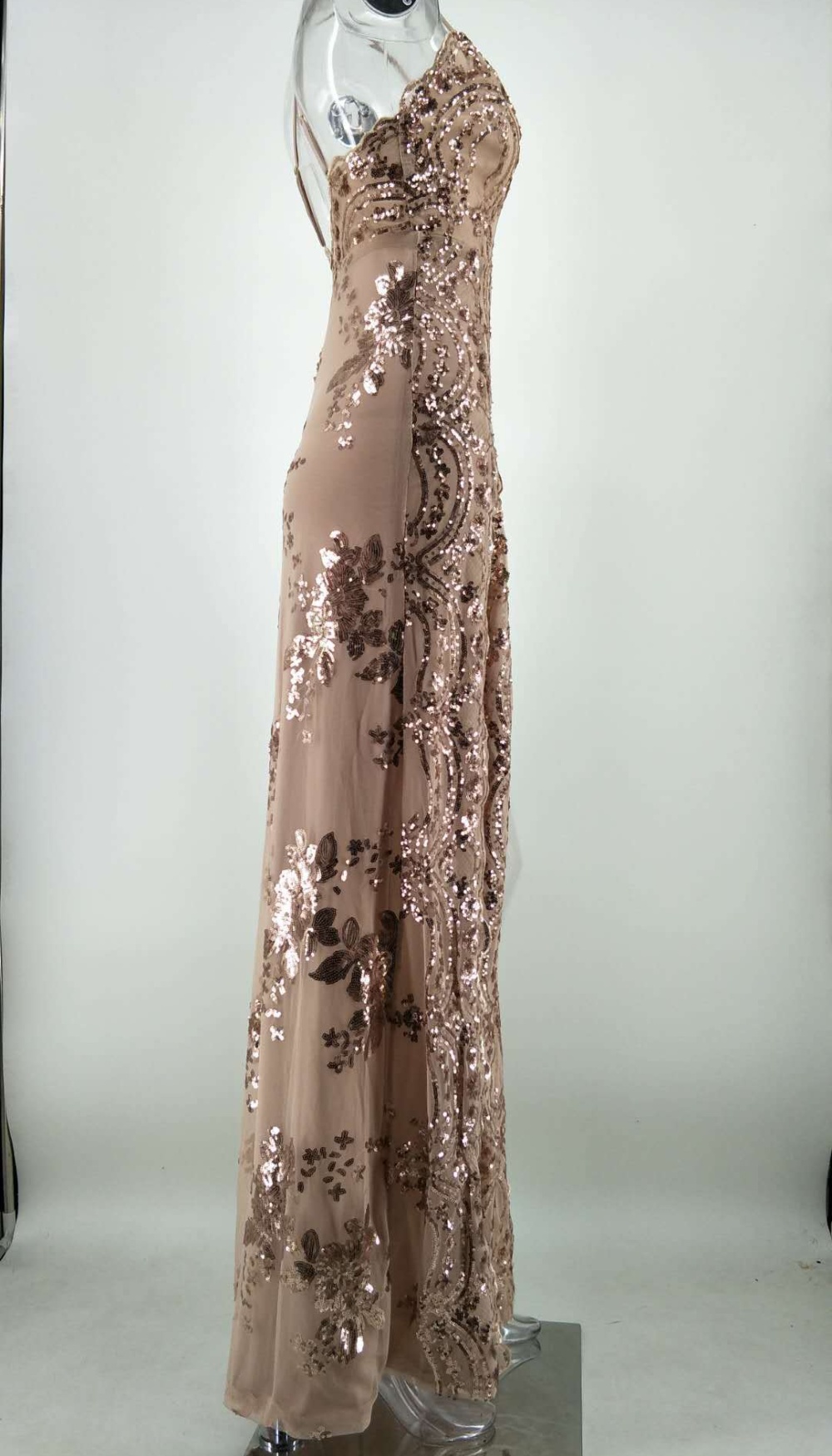 European style sequins halter formal dress split sling dress