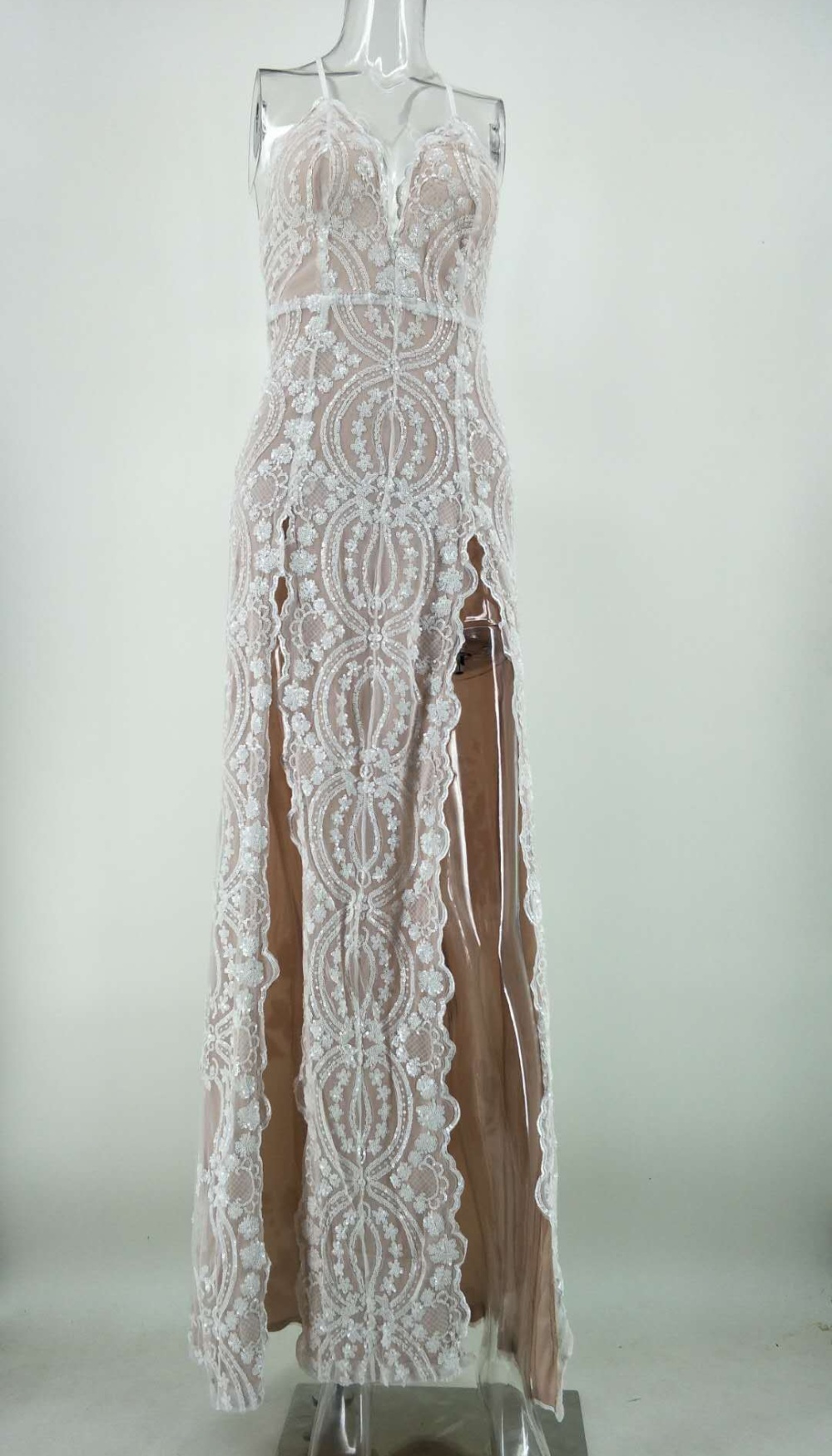 European style sequins halter formal dress split sling dress