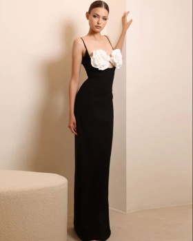 Sling halter flowers dress ladies pure long dress for women